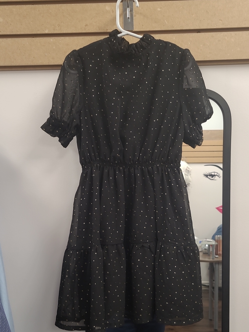 C & A black Polka Dot Short Sleeve Tiered Dress